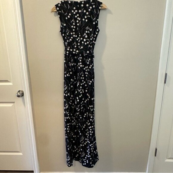 Calvin Klein Black White Floral Sleeveless Wide-Leg Jumpsuit Size 4 - Picture 4 of 11
